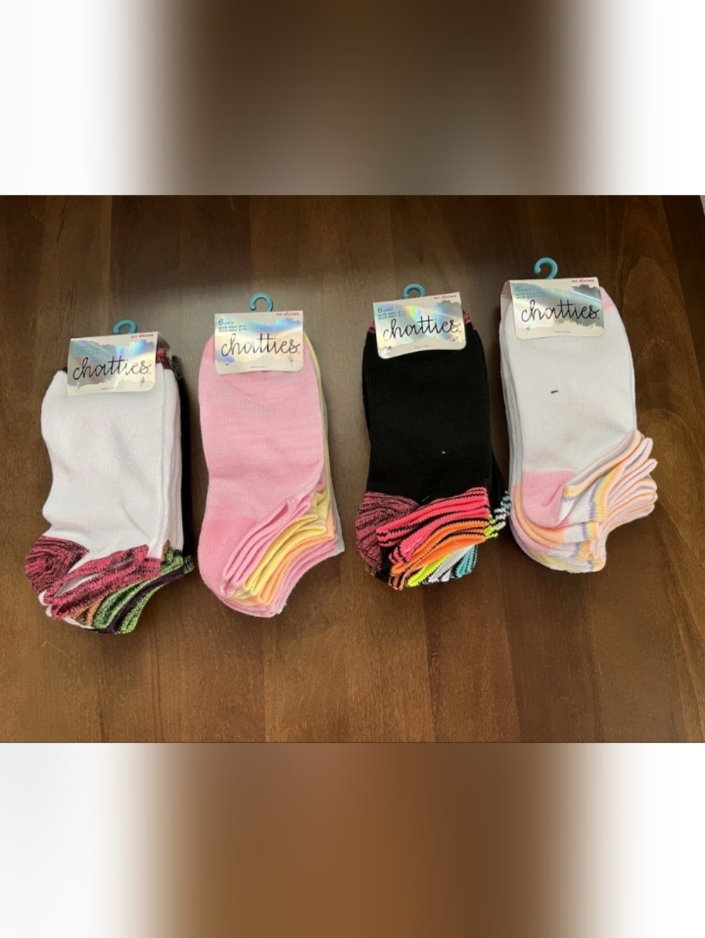 Chatties Multicolored 4 Sets of 6 Pairs, Total 24 pairs. Ankle Socks Size 9-11